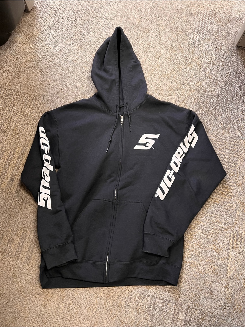 Snap-on Black Zip Hoodie with White Logo